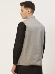 Men's Grey Solid Short Nehru Jacket