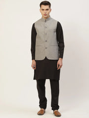 Men's Grey Solid Short Nehru Jacket