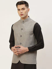 Men's Grey Solid Short Nehru Jacket
