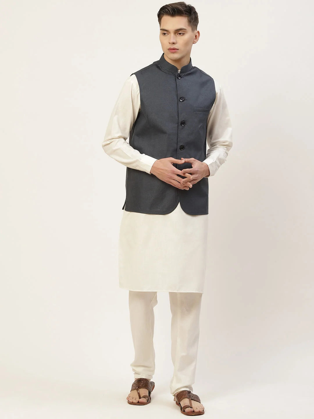 Teal Solid Cotton Nehru Jacket for Men | Indian Nehru Jackets