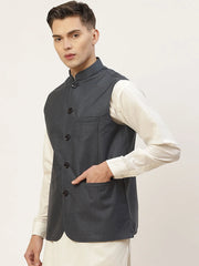 Men's Teal With Solid Nehru Jacket