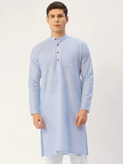Men's Sky Blue Cotton Solid Kurta Only