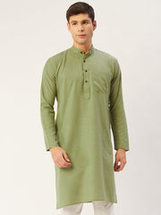 Men's Pista Cotton Solid Kurta Only
