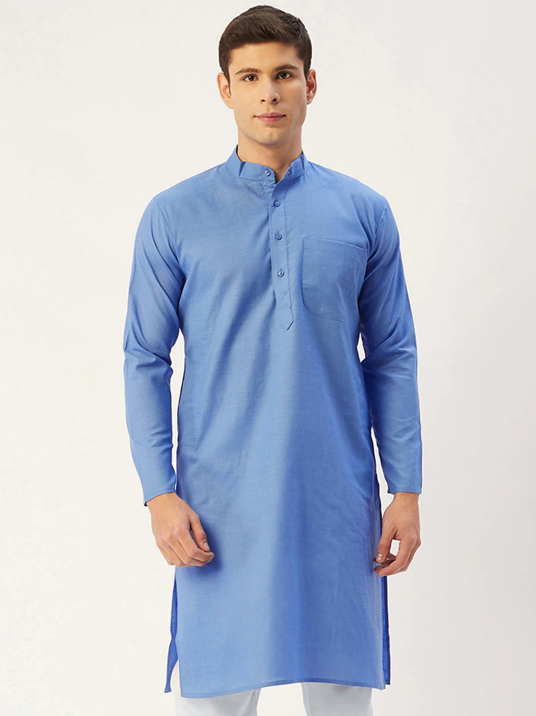 Men's Blue Cotton Solid Kurta Only