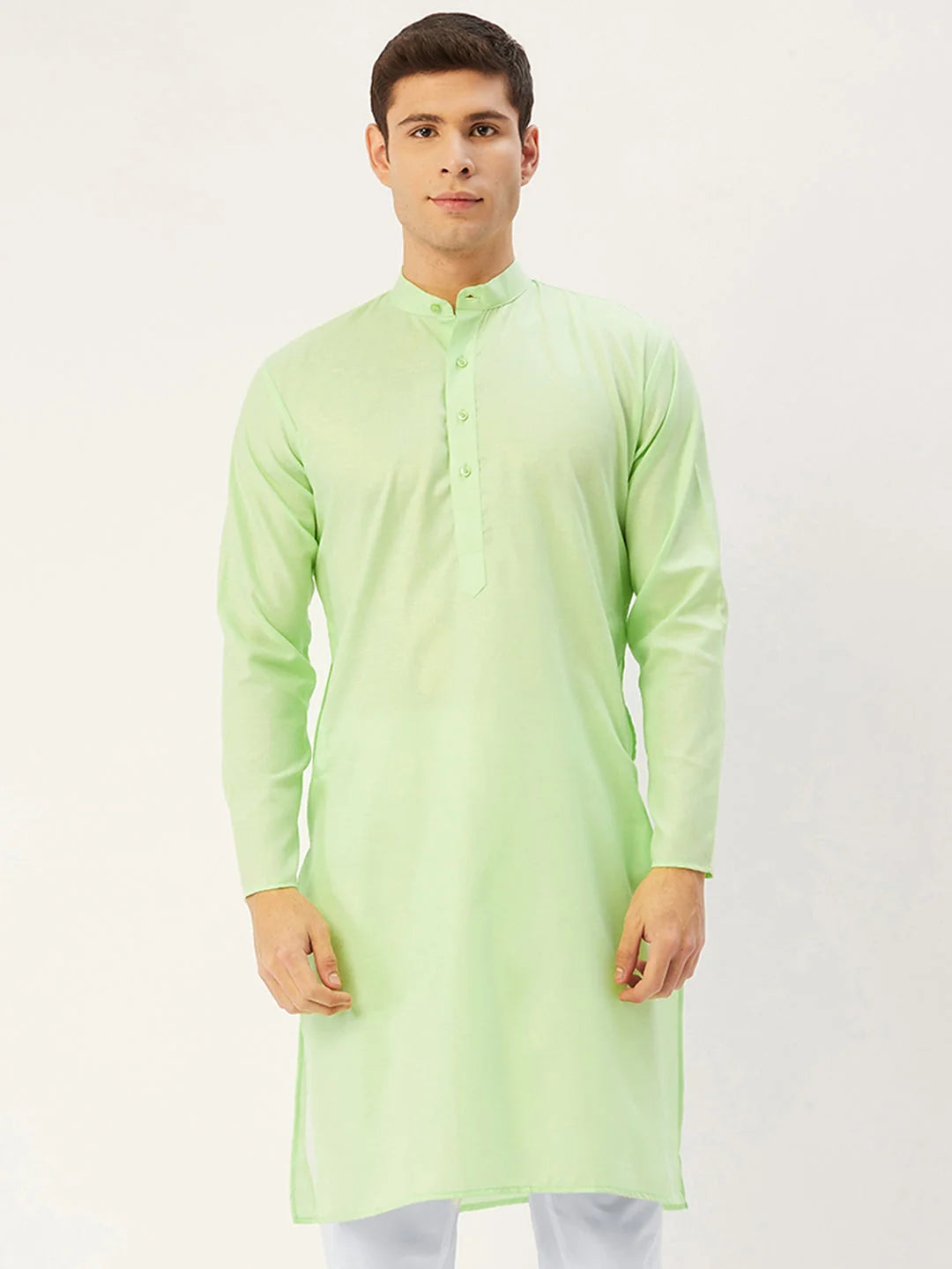 Men's Lime Cotton Solid Kurta Only