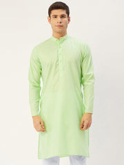 Men's Lime Cotton Solid Kurta Only