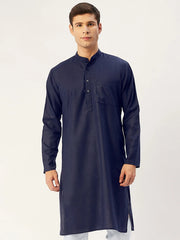 Men's Navy Cotton Solid Kurta Only