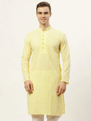 DesiQlo Men's Yellow Embroidered Kurta Only ( KO 626 Yellow ) [FF] [G-1-5]