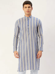 Men's Blue Cotton Striped Kurta Only