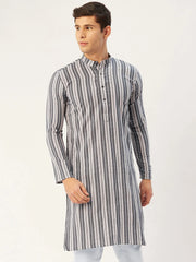 Men's Grey Cotton Striped Kurta Only
