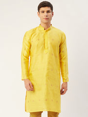Men's Yellow Coller Embroidered Woven Design Kurta Only