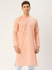 Men's Peach Cotton Floral printed kurta Only