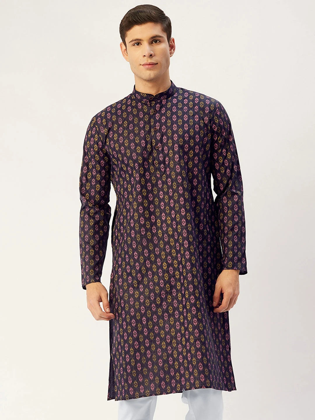 Navy Cotton Ikat Men's Kurta - Short Kurta for Men Online