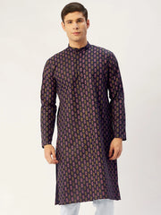 Men's Navy Cotton Ikat printed kurta Only