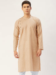 Men Beige Cotton printed kurta Only