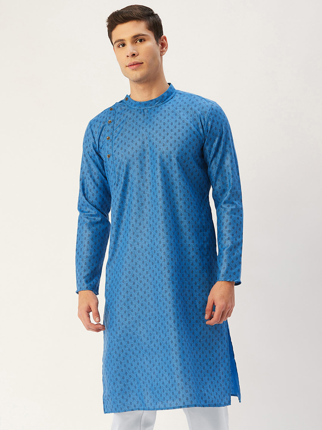 Men's Ocean Blue Cotton printed kurta Only
