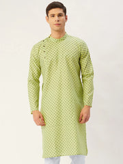 Men's Lust Green Cotton printed kurta Only