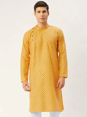 Men's Mustard Cotton printed kurta Only