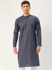 Men's Navy Cotton printed kurta Only