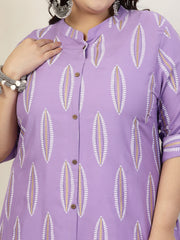 Stylum Plus Size Women Block Printed Rayon A-Line Kurta (NOMIPURPLEPLUS)