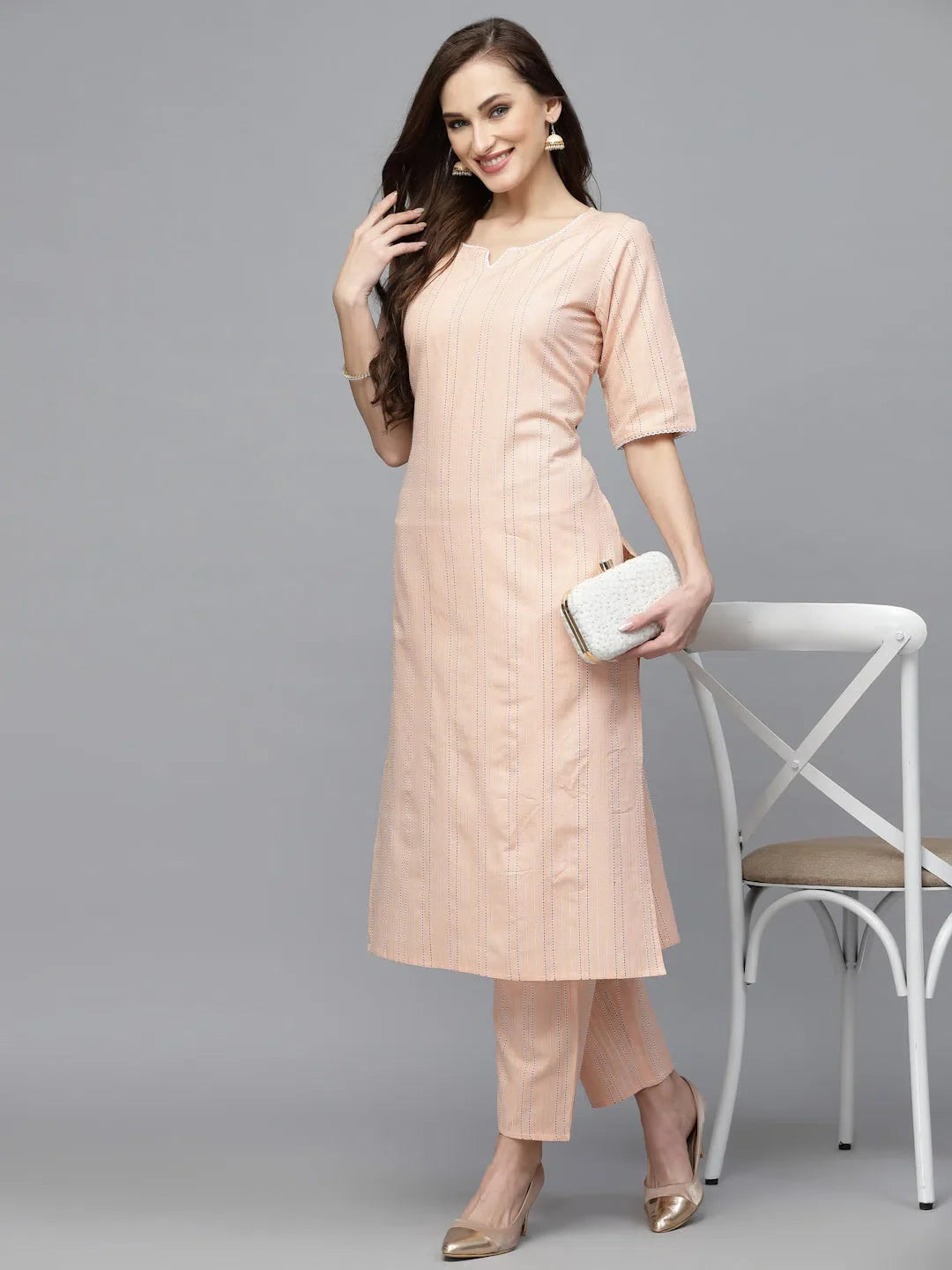 Cotton Blend Striped Women's Kurta Set | Indian Kurta Sets