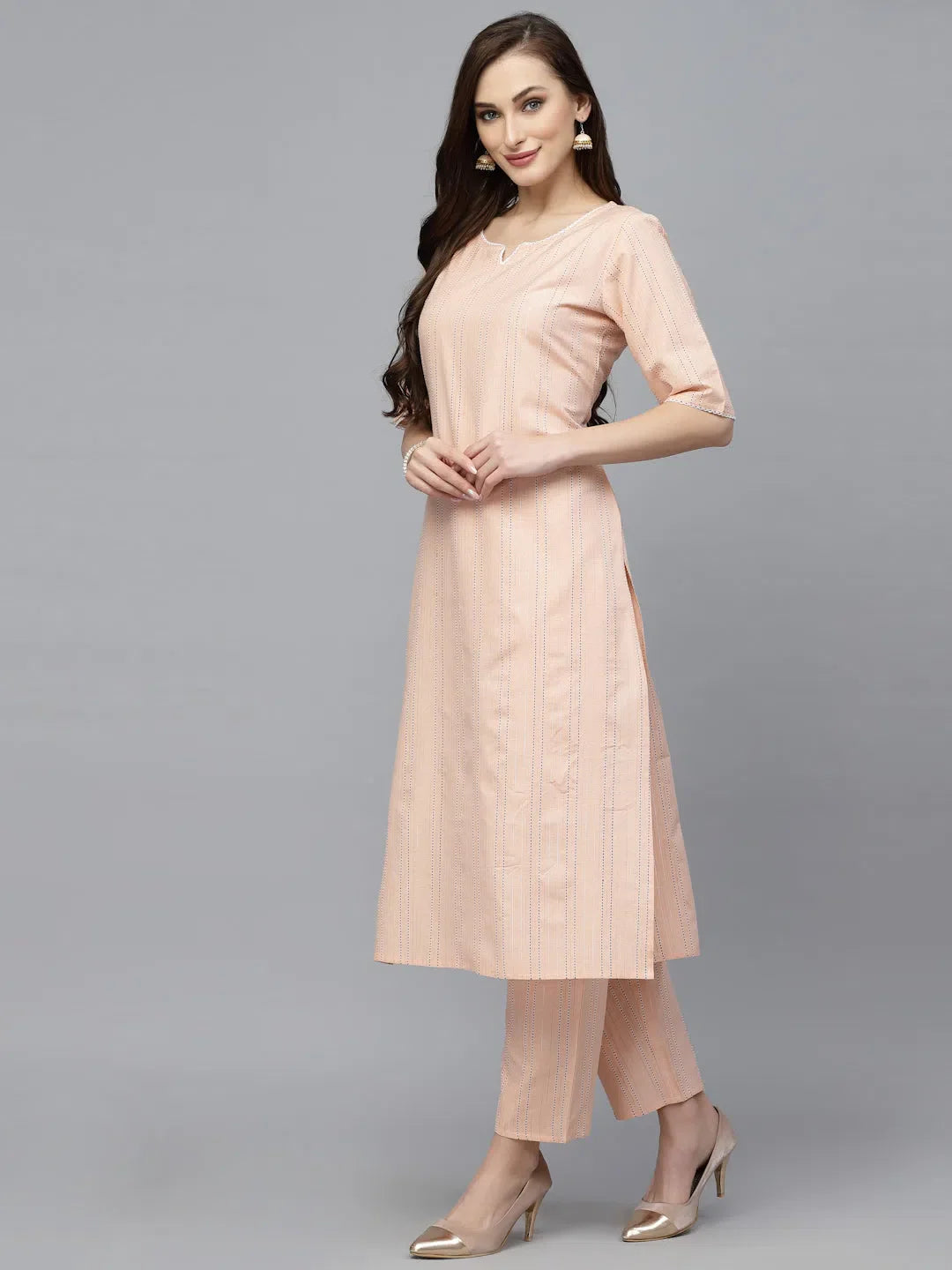 Cotton Blend Striped Women's Kurta Set | Indian Kurta Sets