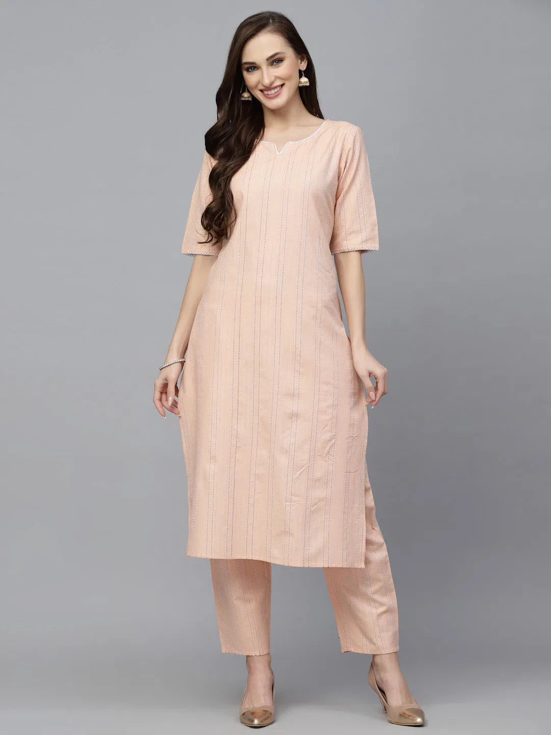 Cotton Blend Striped Women's Kurta Set | Indian Kurta Sets