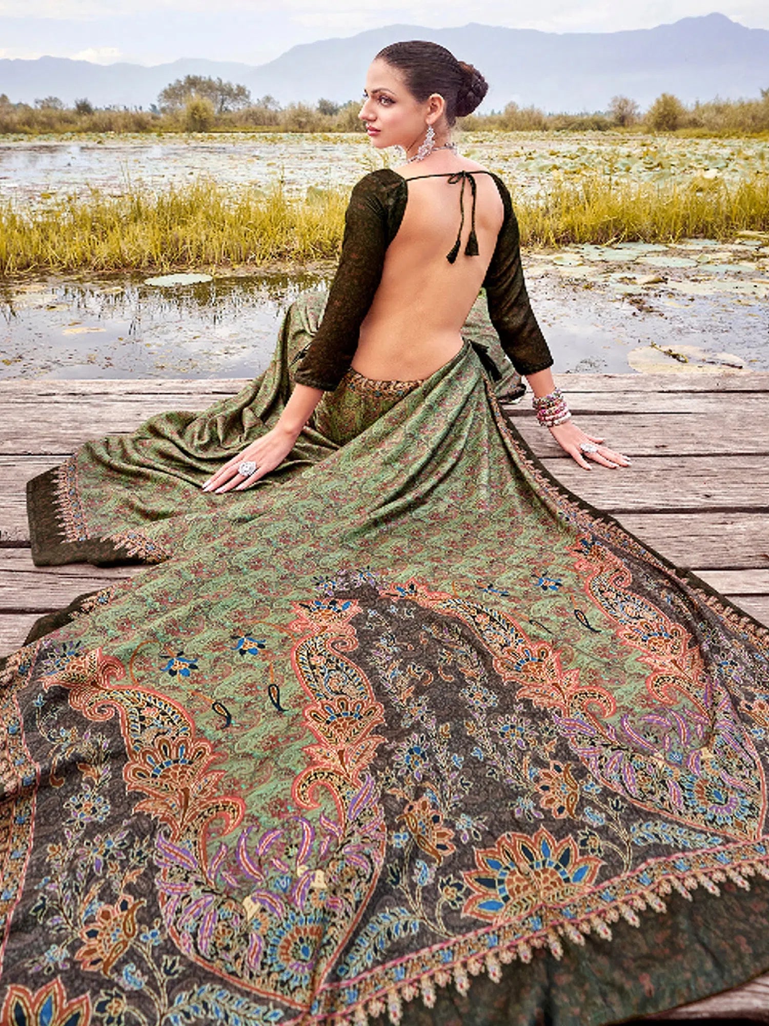 Light Green Printed Saree | Designer Sarees India