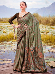 Women's Dola Light Green Printed Designer Saree With Blouse Piece-RAJWADI03E