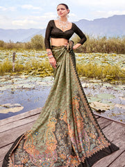 Women's Dola Light Green Printed Designer Saree With Blouse Piece-RAJWADI03E