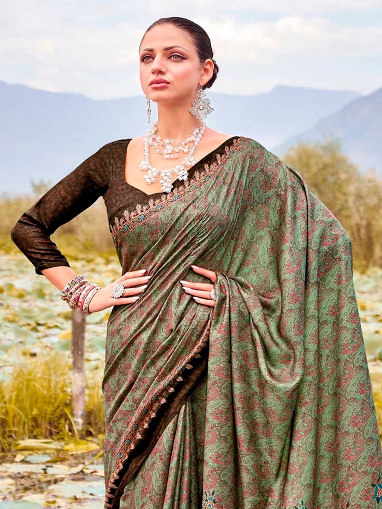 Light Green Printed Saree | Designer Sarees India