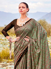 Women's Dola Light Green Printed Designer Saree With Blouse Piece-RAJWADI03E