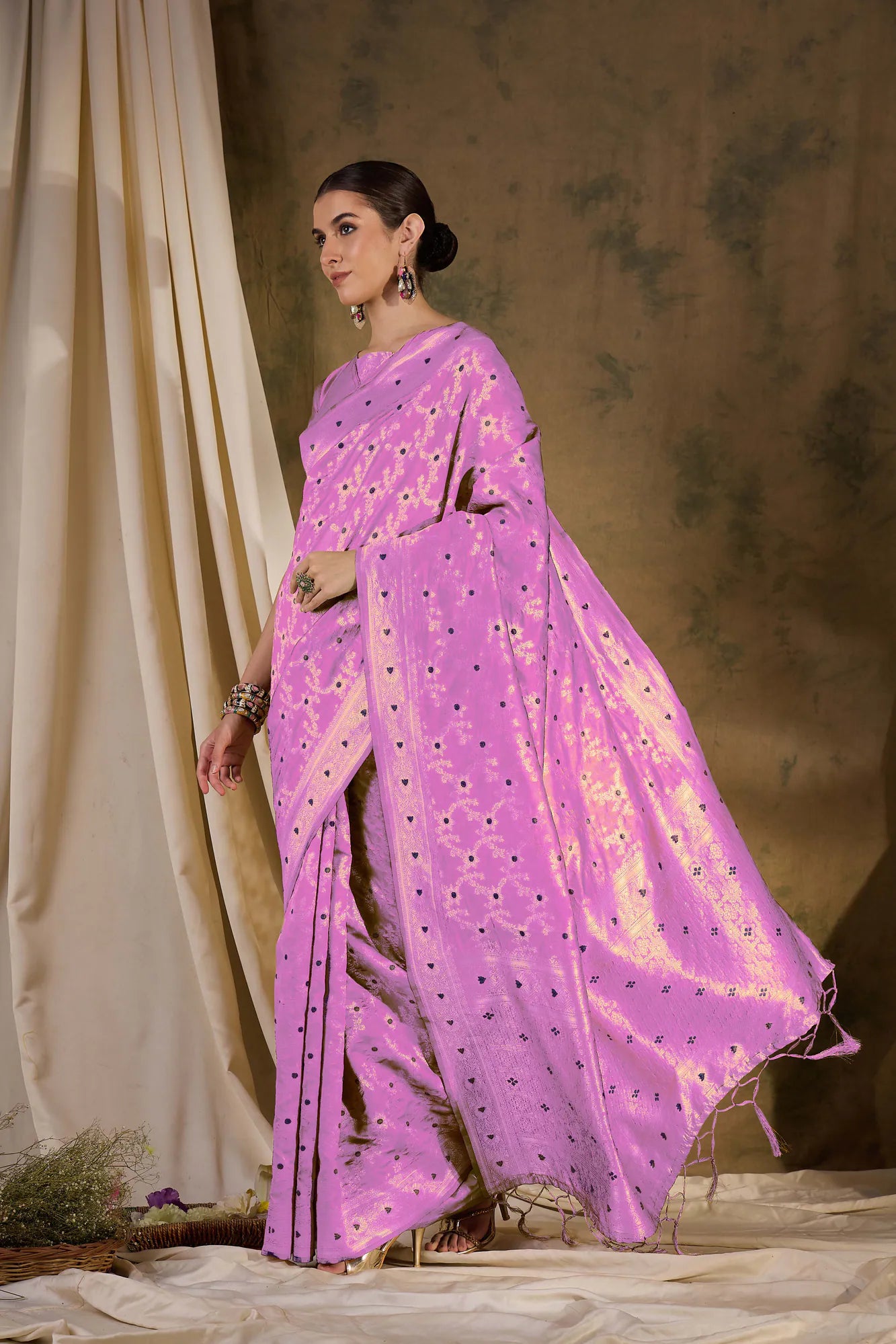 Pink Polyester Saree: Designer Sarees India