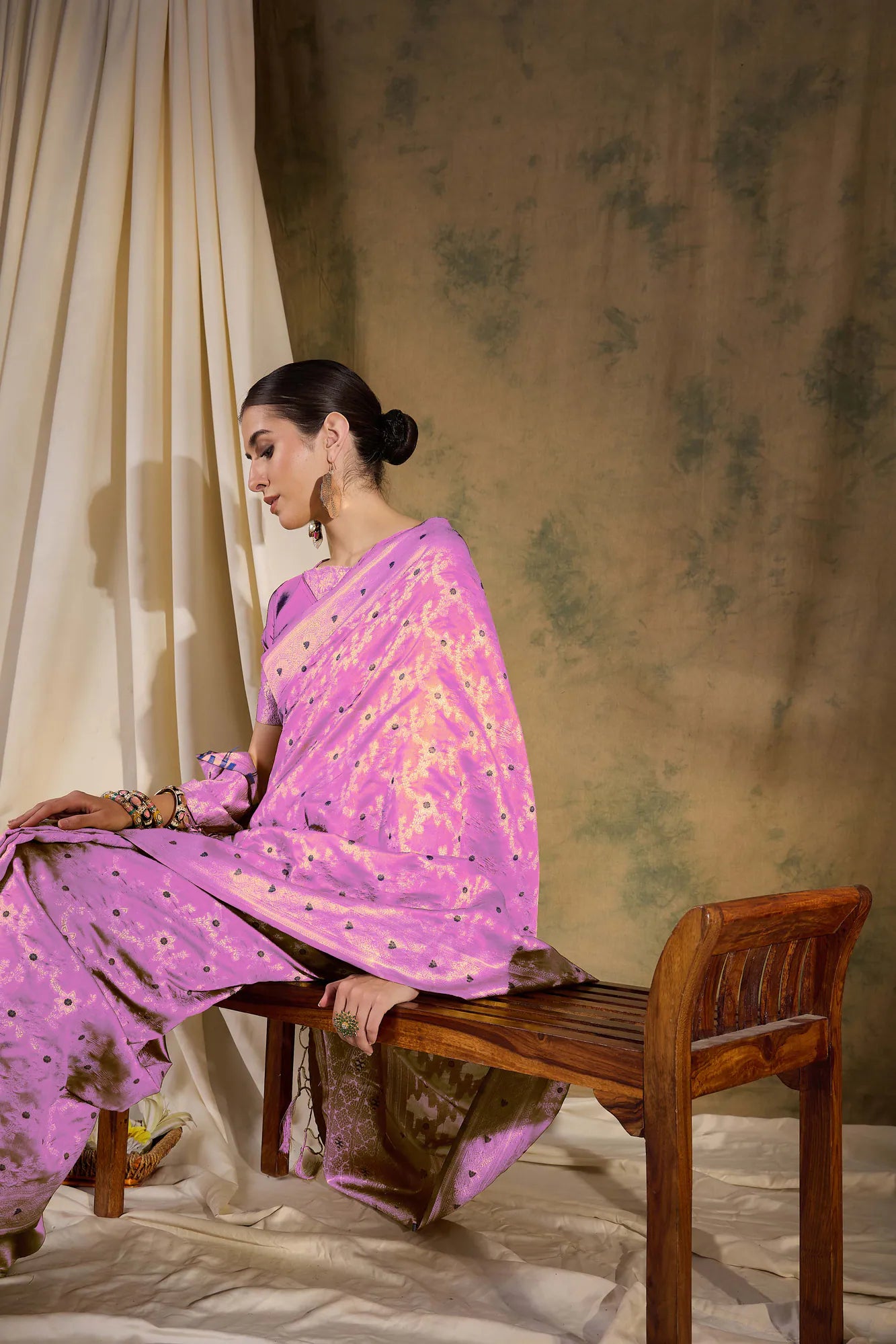 Pink Polyester Saree: Designer Sarees India