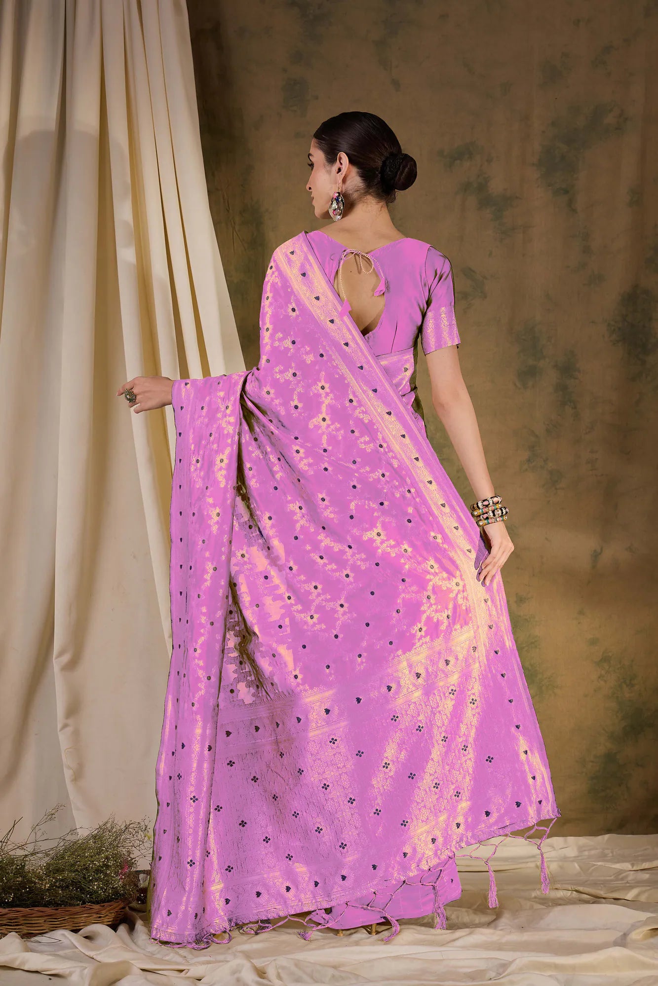 Pink Polyester Saree: Designer Sarees India