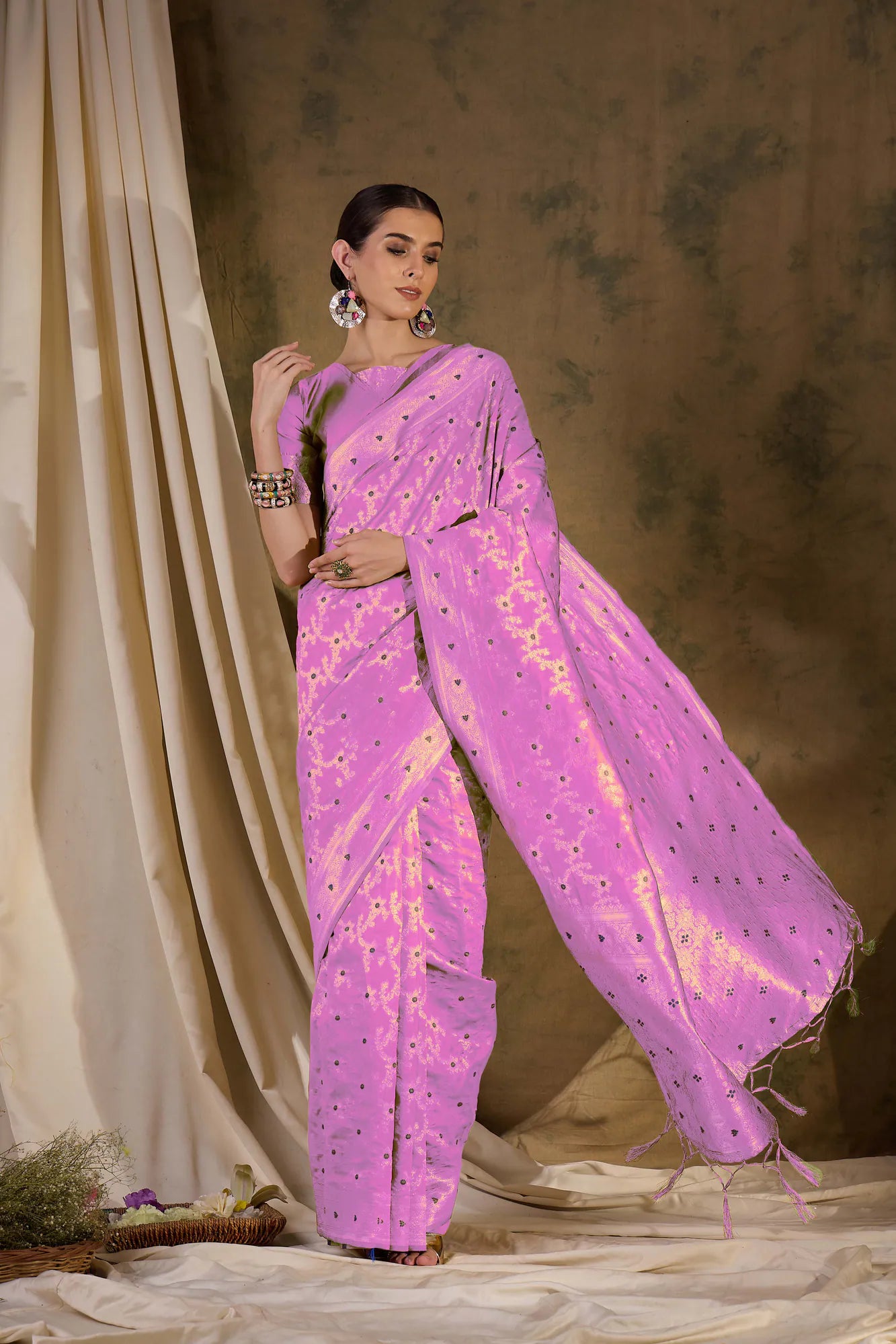 Pink Polyester Saree: Designer Sarees India
