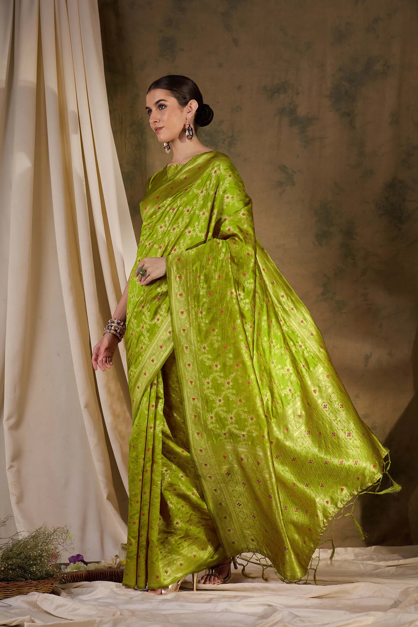 Pista Green Polyester Saree | Banarasi Design | Designer Saree...