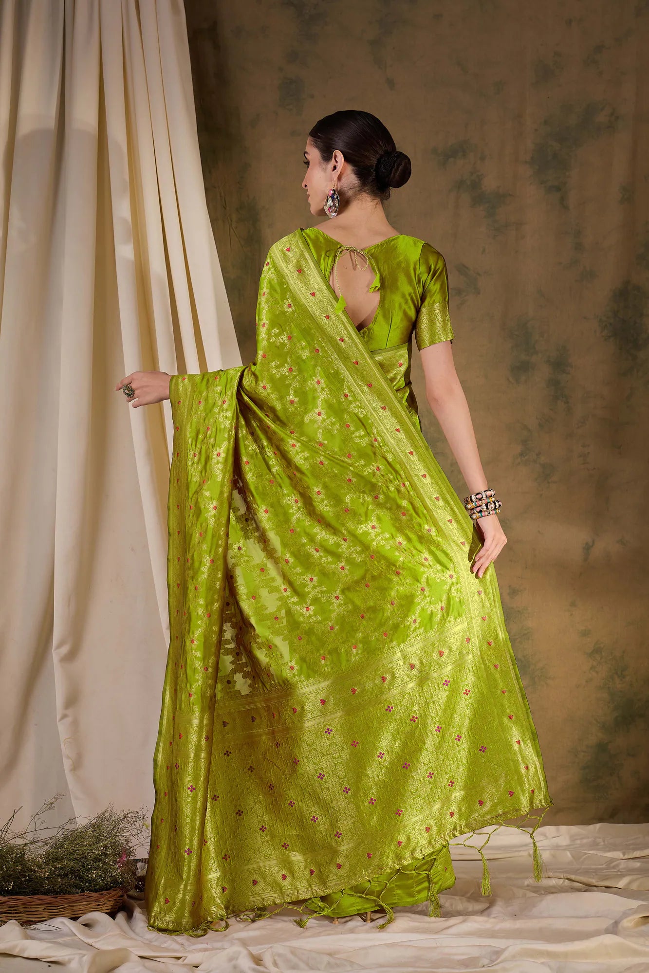 Pista Green Polyester Saree | Banarasi Design | Designer Saree...