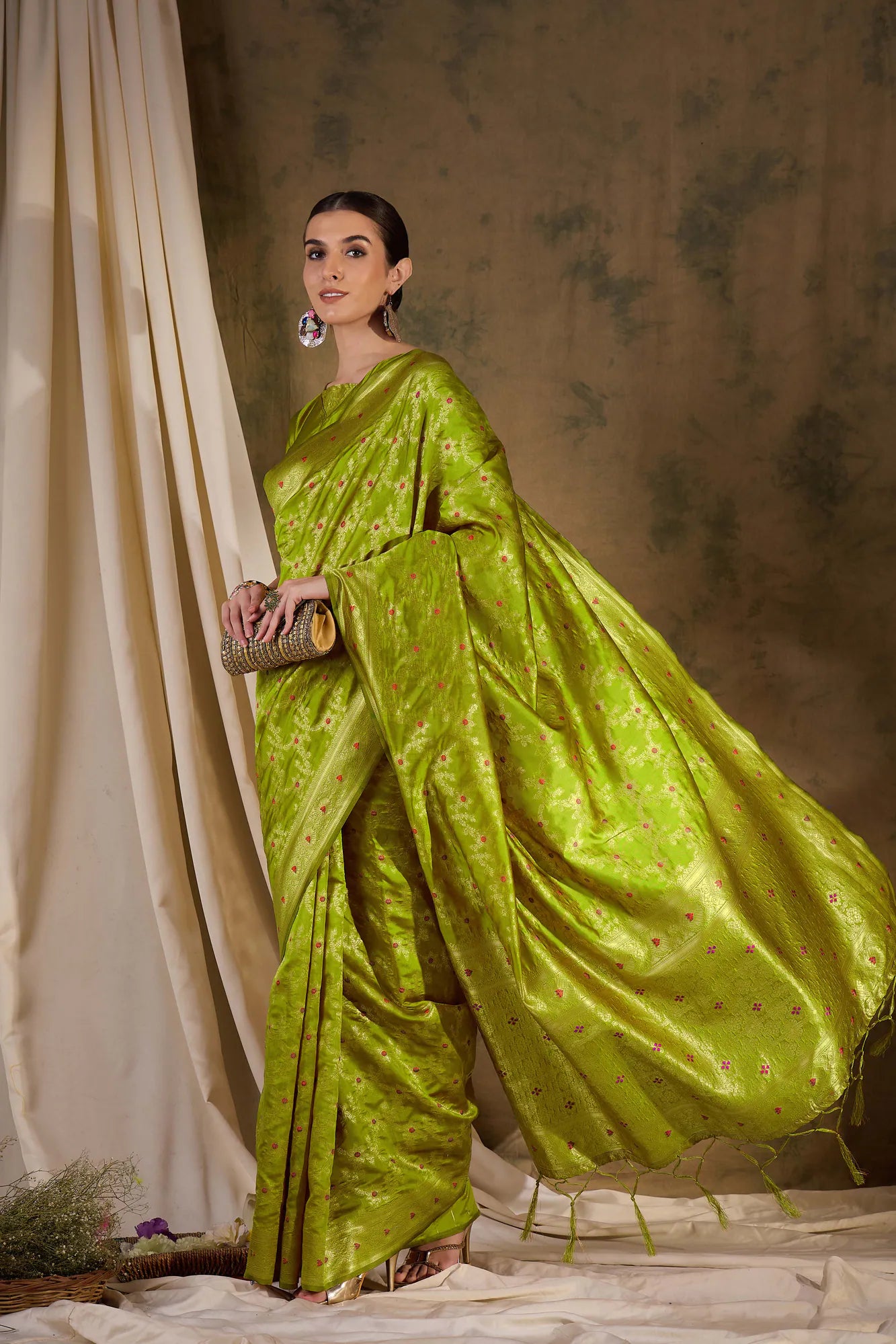 Pista Green Polyester Saree | Banarasi Design | Designer Saree...