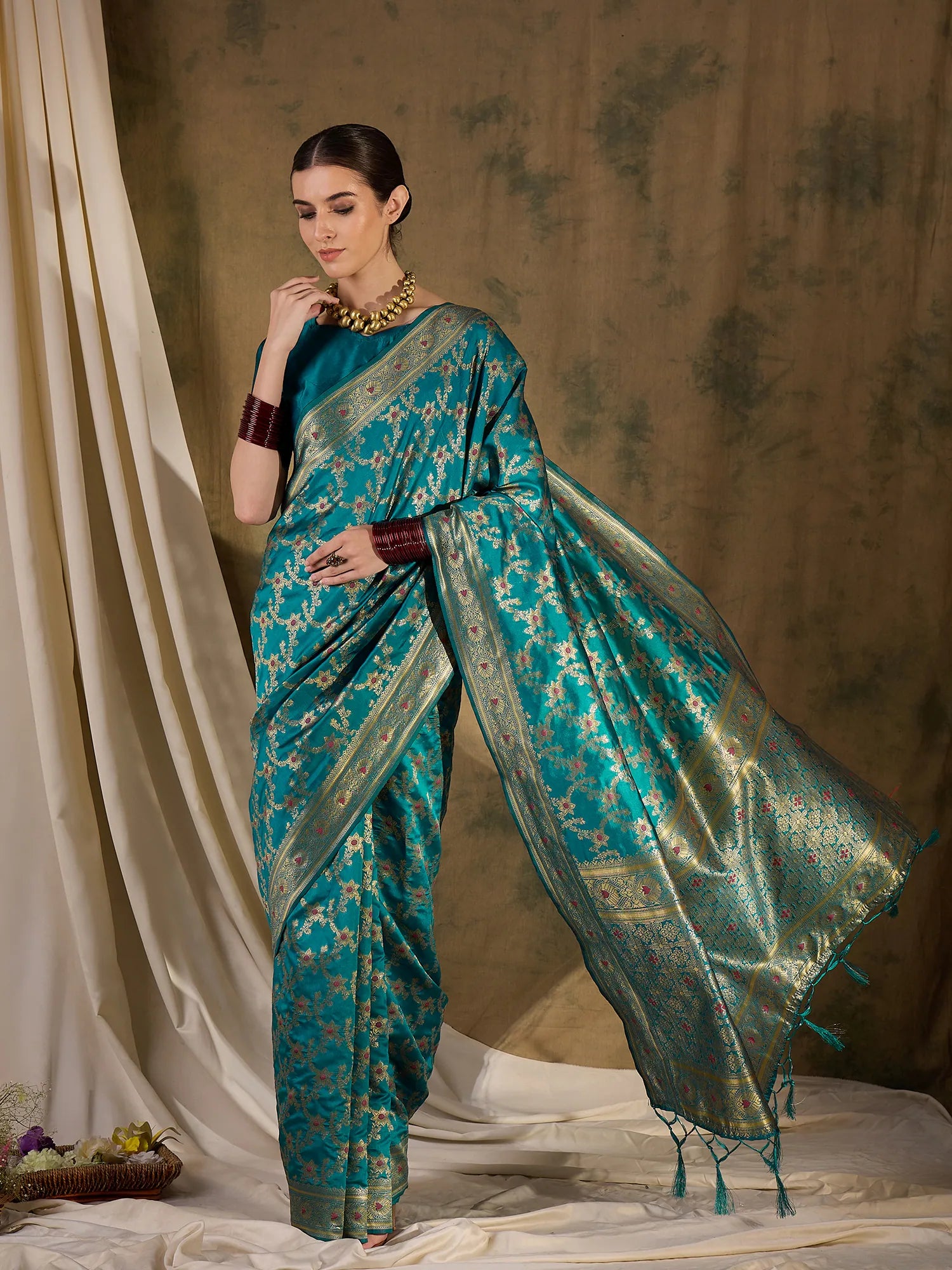 Teal Polyester Saree | Indian Wedding Sarees & More
