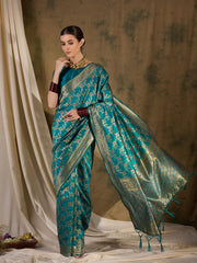 Womens Fashion Ethnic Teal Color Sarees-MLSHWSA1333TEL0ONE