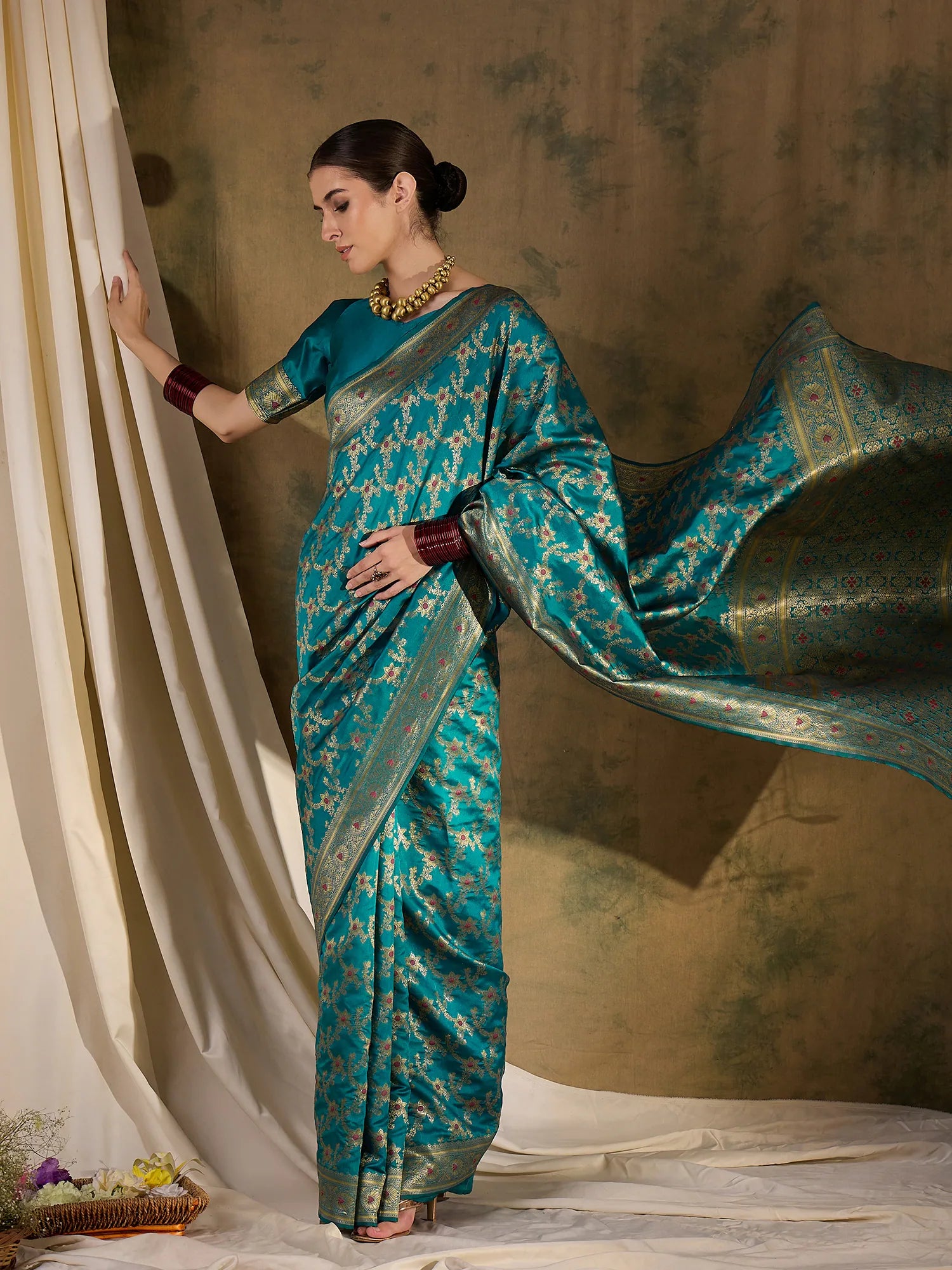 Teal Polyester Saree | Indian Wedding Sarees & More