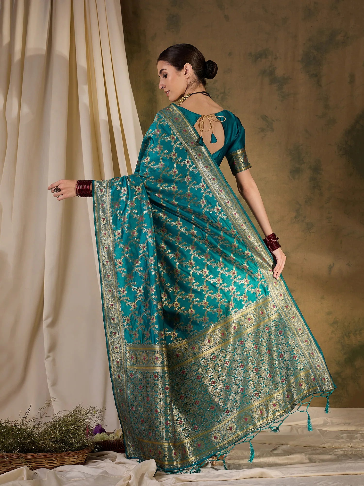 Teal Polyester Saree | Indian Wedding Sarees & More