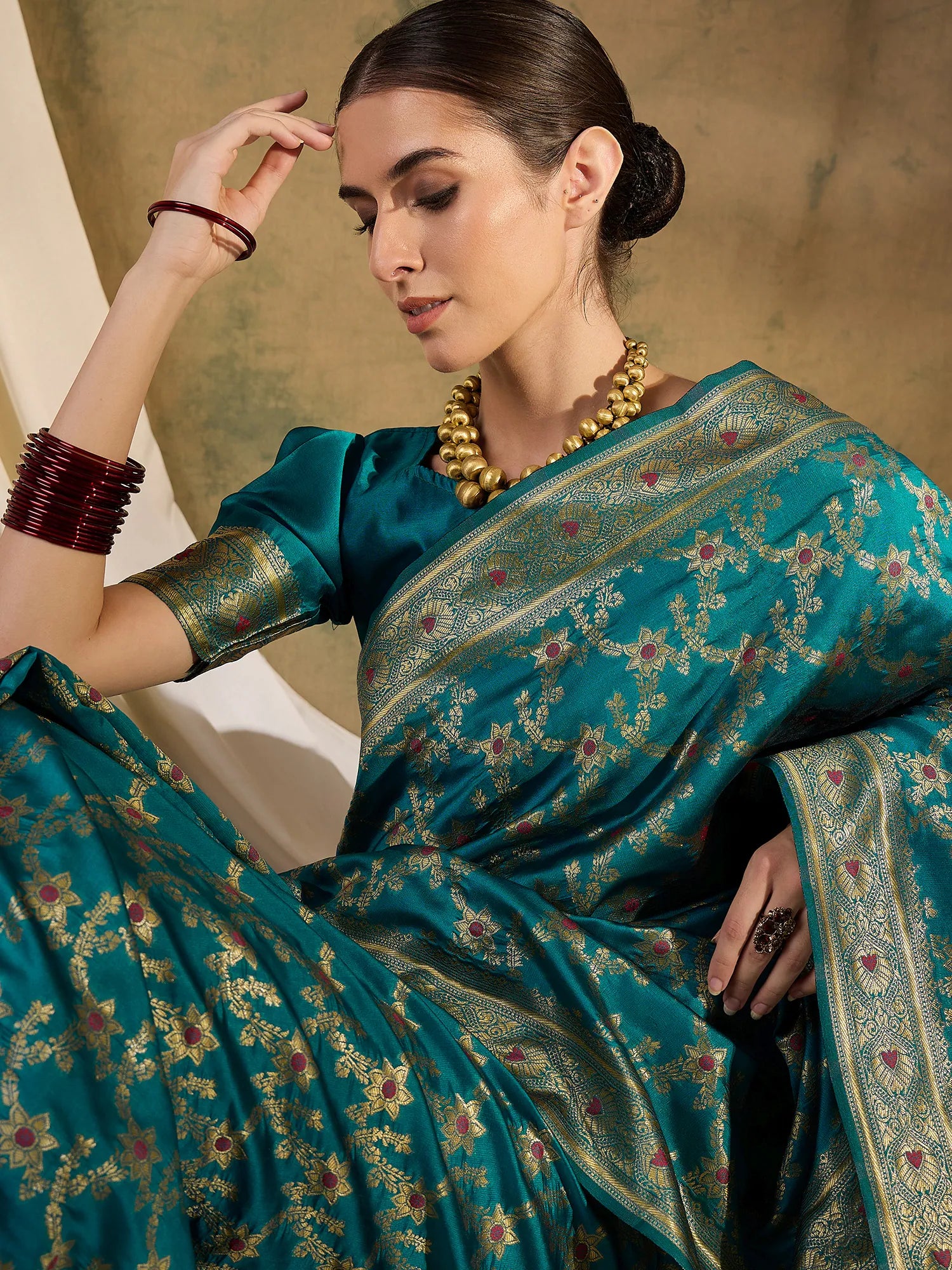 Teal Polyester Saree | Indian Wedding Sarees & More