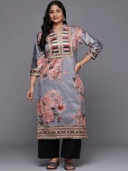 Women Floral Printed Gotta Patti Velvet Kurta-AP-AHKUVLDP-1113