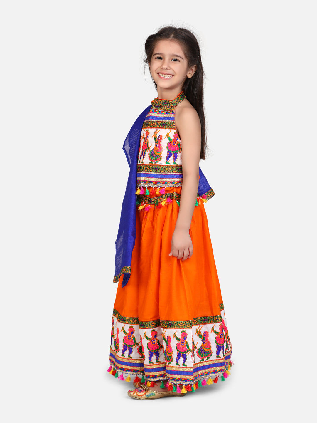 Cotton Lehenga Choli Set for Girls - Orange | NV19LC12OR | DesiQlo