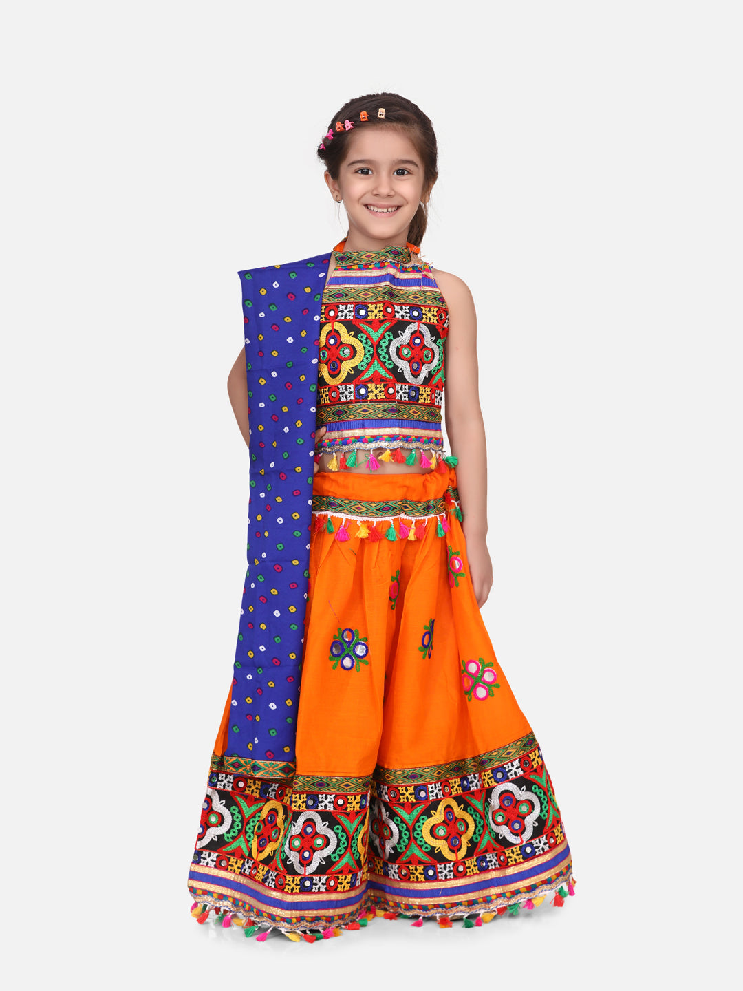 Cotton Lehenga Choli Set for Girls - Orange | NV19LC13OR | DesiQlo