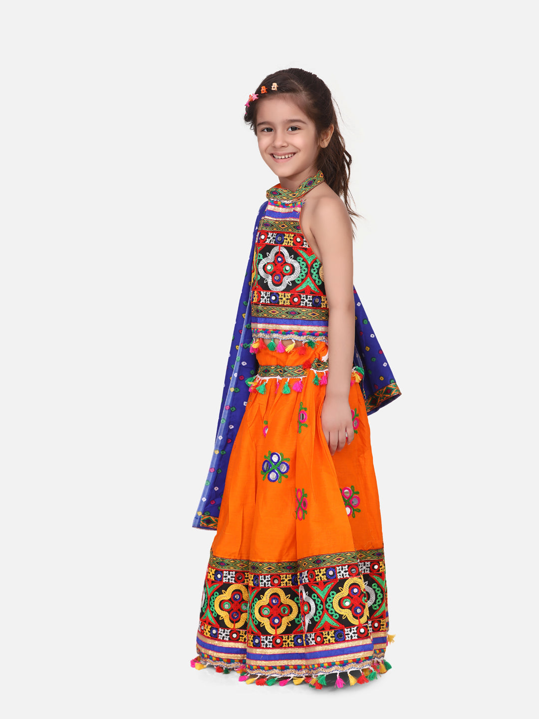 Cotton Lehenga Choli Set for Girls - Orange | NV19LC13OR | DesiQlo