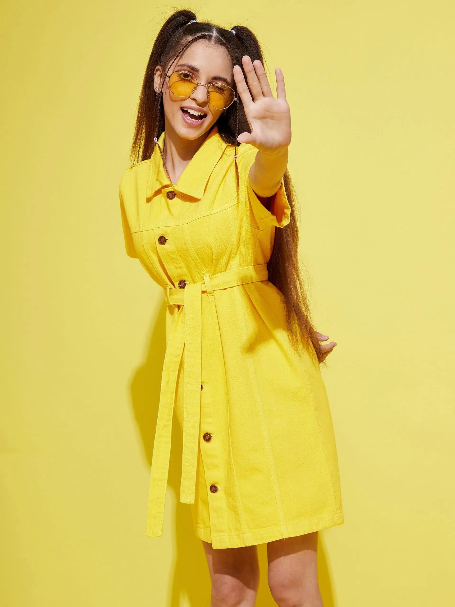 Yellow Denim Shirt Dress for Girls