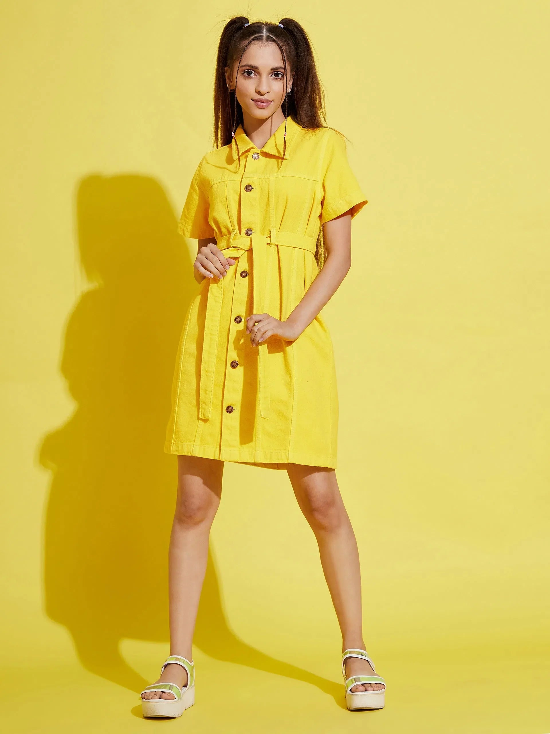 Yellow Denim Shirt Dress for Girls Yellow Denim Shirt Dress for Girls